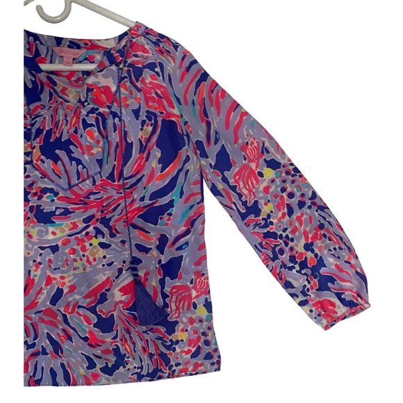 Lilly Pulitzer Women's XS Long Sleeve V-Neck Silk Elsa Top Pink Purple White - Picture 4 of 12